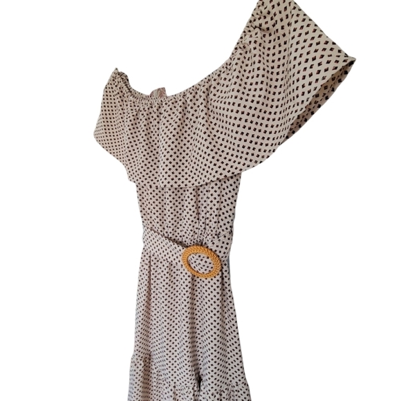 EPISODE Woman's Small Off the Shoulder Boho Tiered Flowy Midi Dress Beige - Picture 7 of 13